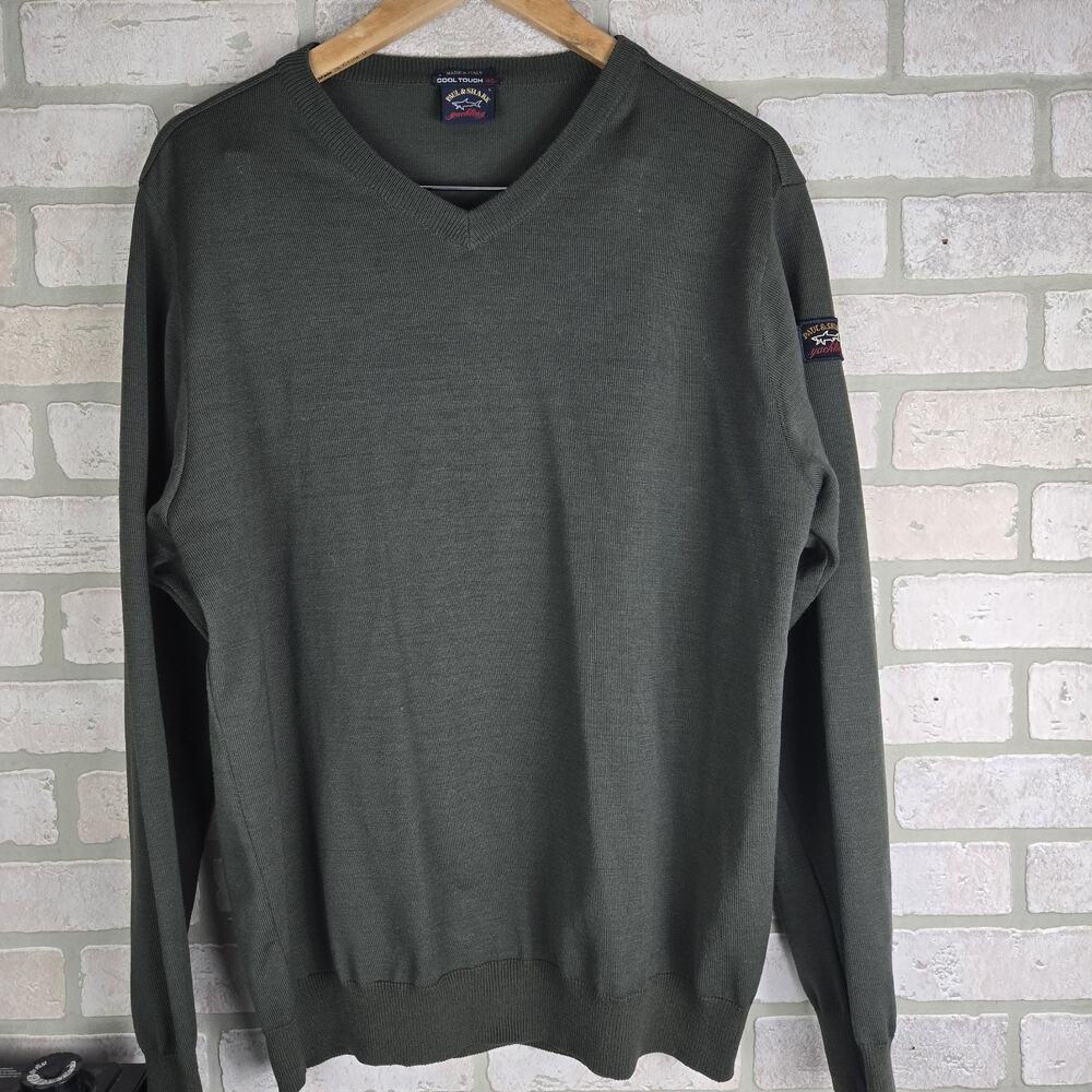 Paul & Shark Yachting Cool Touch V-Neck Sweater‎ Dark Green Men’s Size L Italy